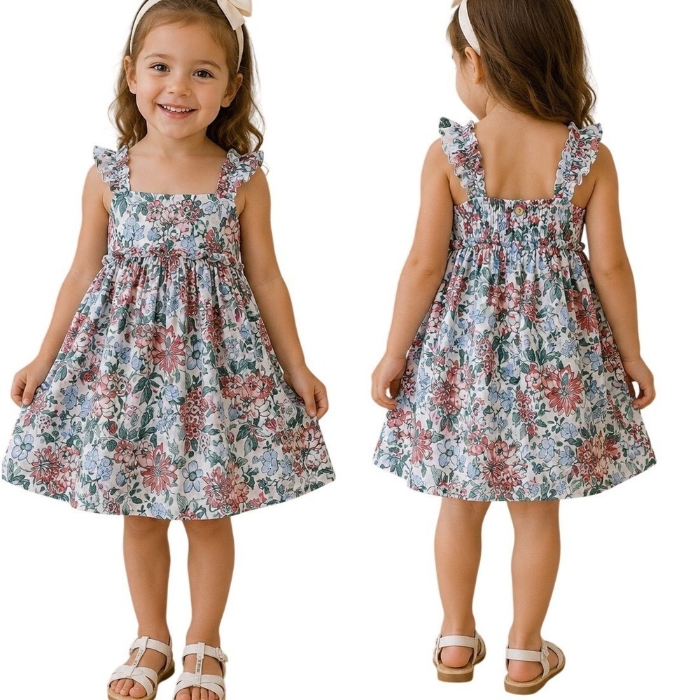 Janie and Jack Girls Floral Ruffle Strap Smocked Sundress Twirl Dress Size 3
